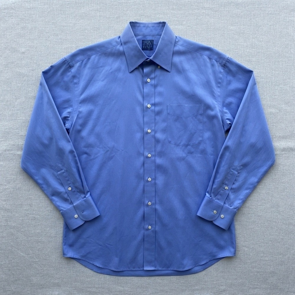 Jos. A. Bank Traveler Shirt Cotton Button Down Blue Long Sleeve 17.5 35 office